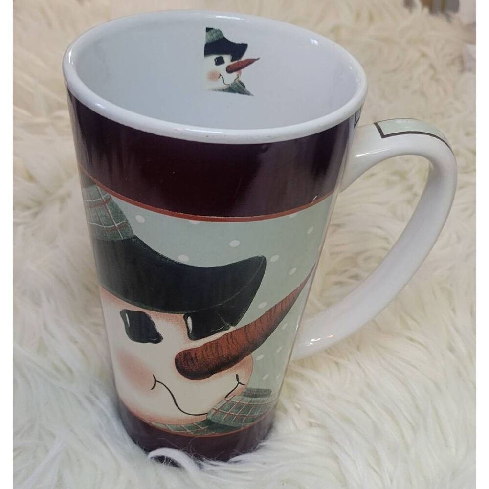 NANTUCKET TALL CHRISTMAS/SNOWMAN COFFEE MUG HOLDS 20 OZ TO THE RIM 6" TALL